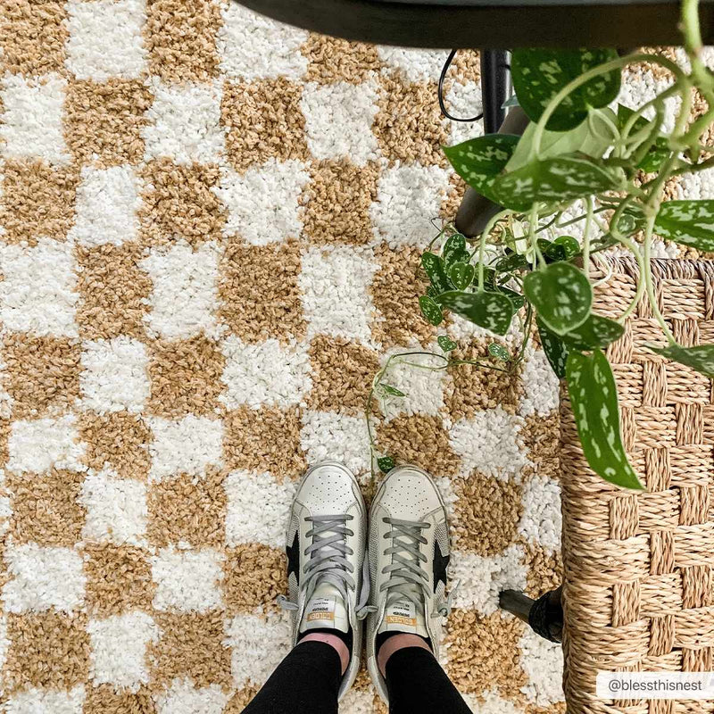 Kieu Mustard & Ivory Checkered Area Rug by Boutique Rugs