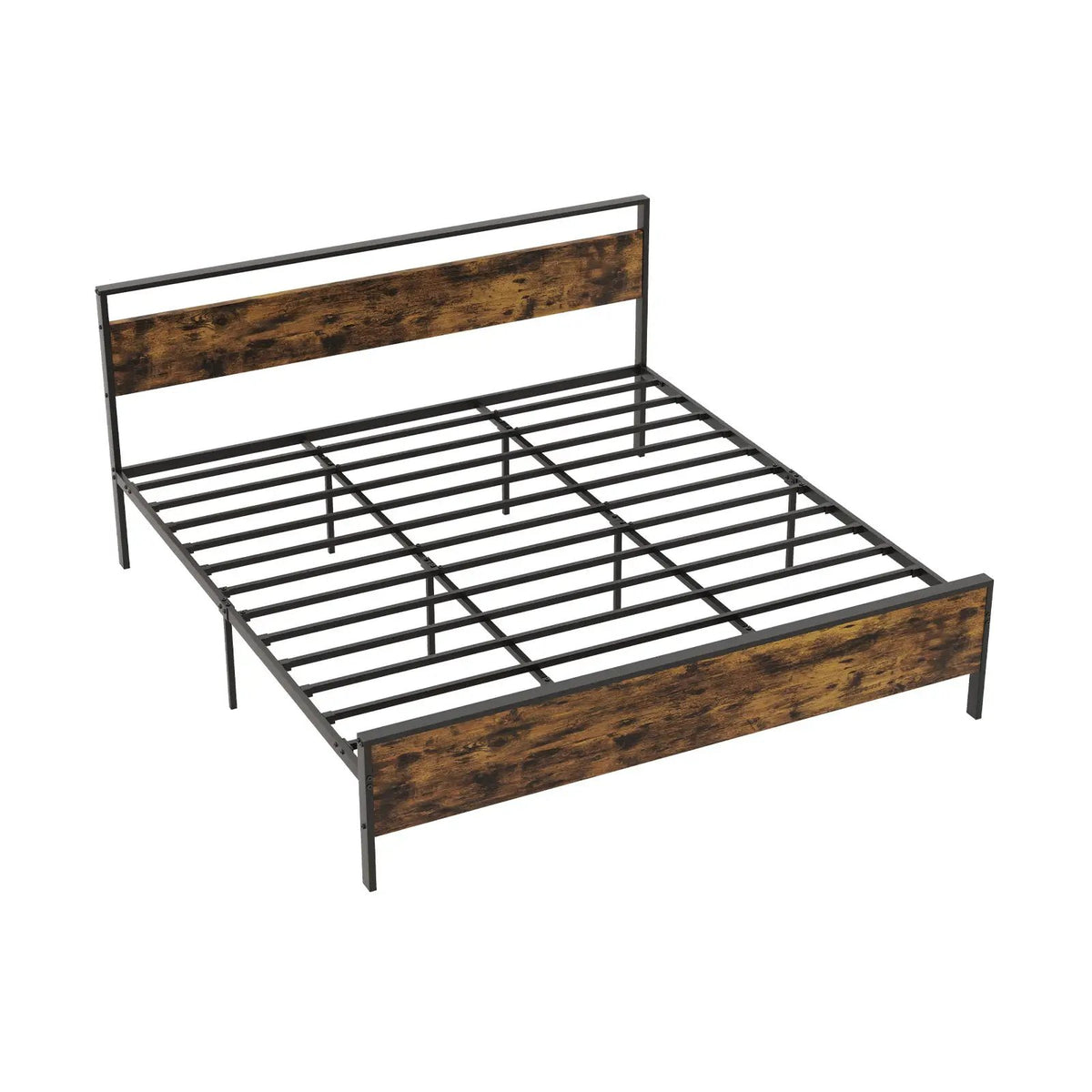 King Metal Bed Frame Industrial Platform Bed with Wooden Headboard, photo 9 of 11