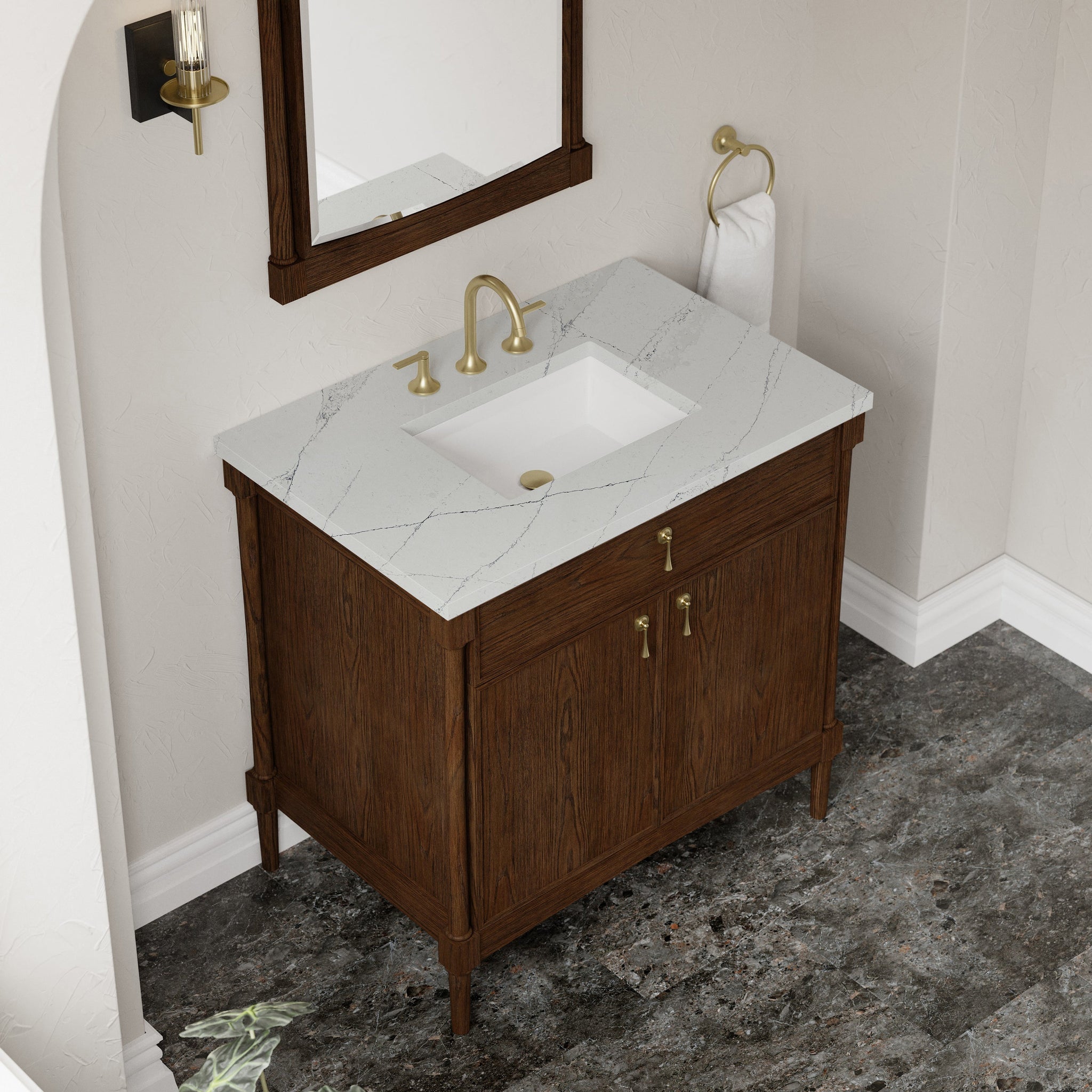 James Martin Kinnsden 36" Single Bathroom Vanity, Sable Oak with Ethereal Noctis countertop