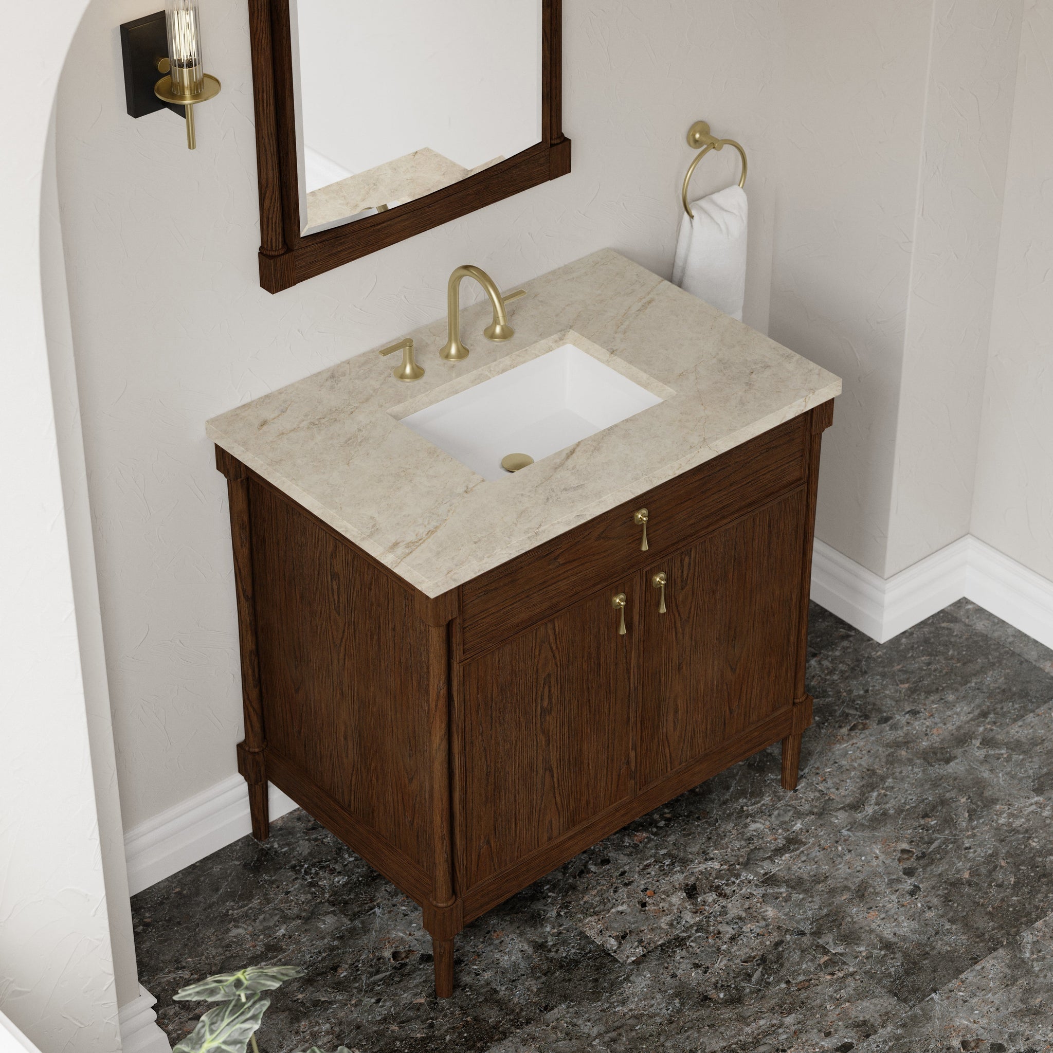 James Martin Kinnsden 36" Single Bathroom Vanity, Sable Oak with Tajnar countertop