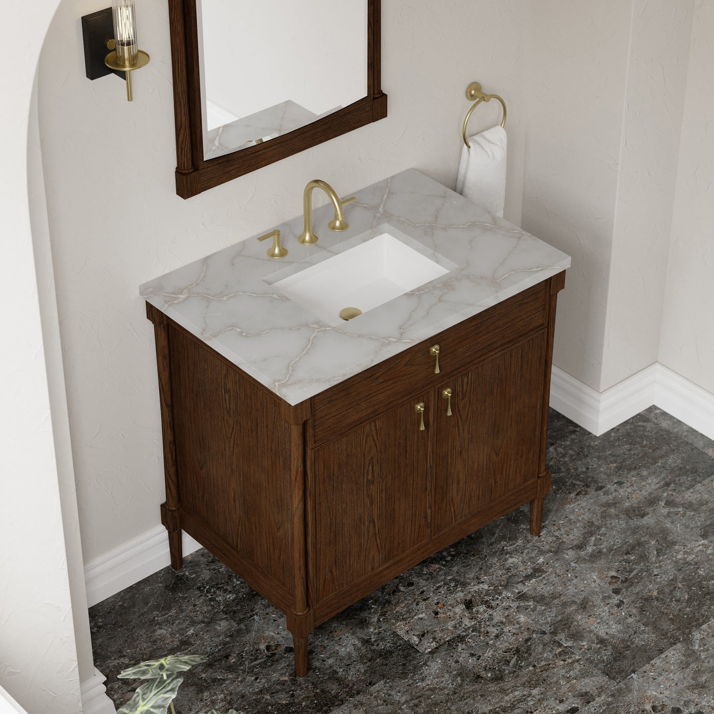 James Martin Kinnsden 36" Single Bathroom Vanity, Sable Oak with Victorian Silver countertop