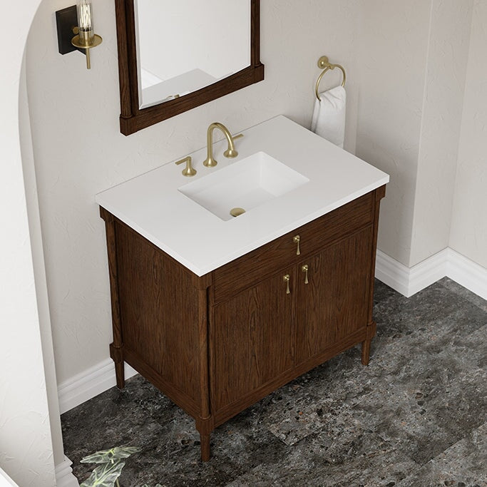 James Martin Kinnsden 36" Single Bathroom Vanity, Sable Oak with White Zeus countertop