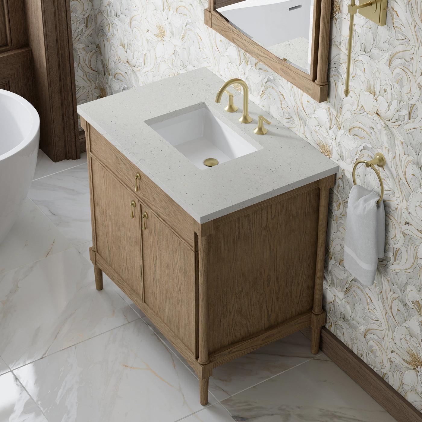 James Martin Kinnsden 36" Single Bathroom Vanity, Weathered Oak with Lime Delight countertop