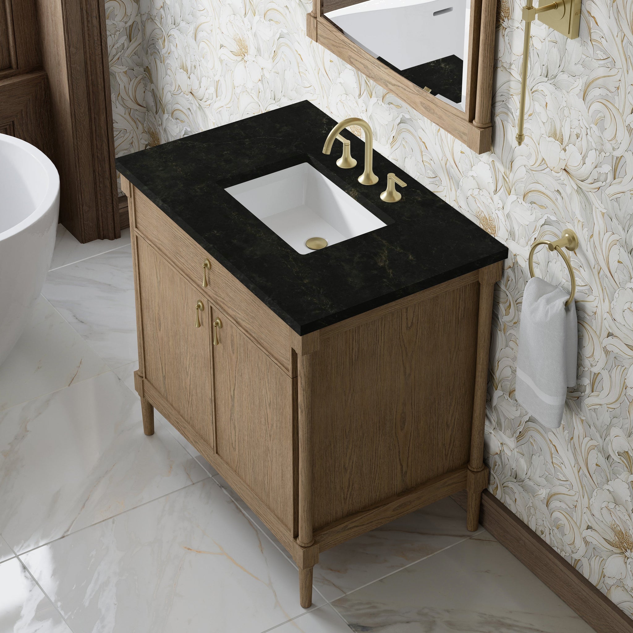 James Martin Kinnsden 36" Single Bathroom Vanity, Weathered Oak with Phantome countertop