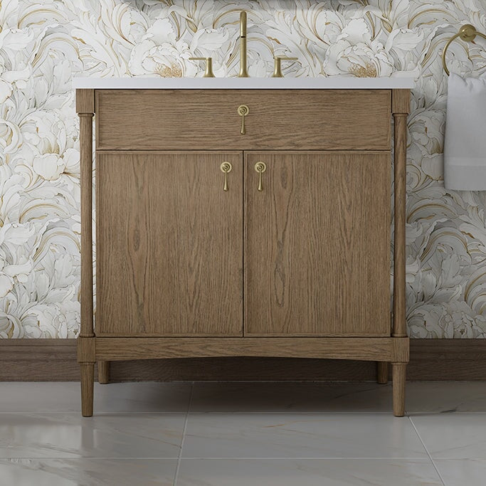 James Martin Kinnsden 36" Single Bathroom Vanity, Weathered Oak, cabinet without a countertop