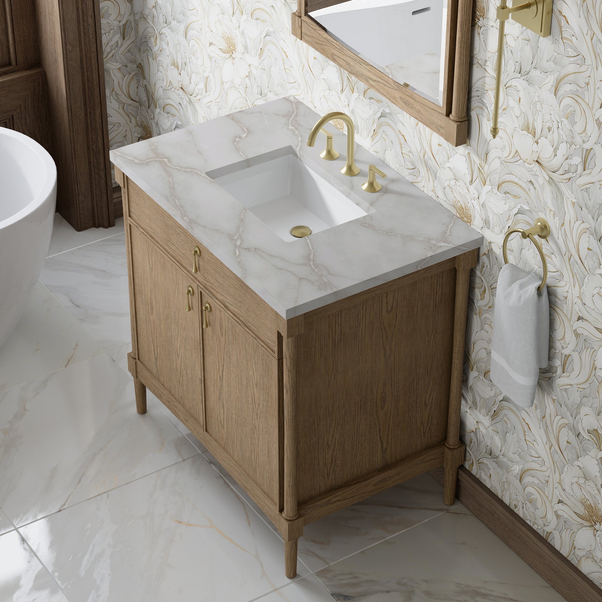 James Martin Kinnsden 36" Single Bathroom Vanity, Weathered Oak with Victorian Silver countertop