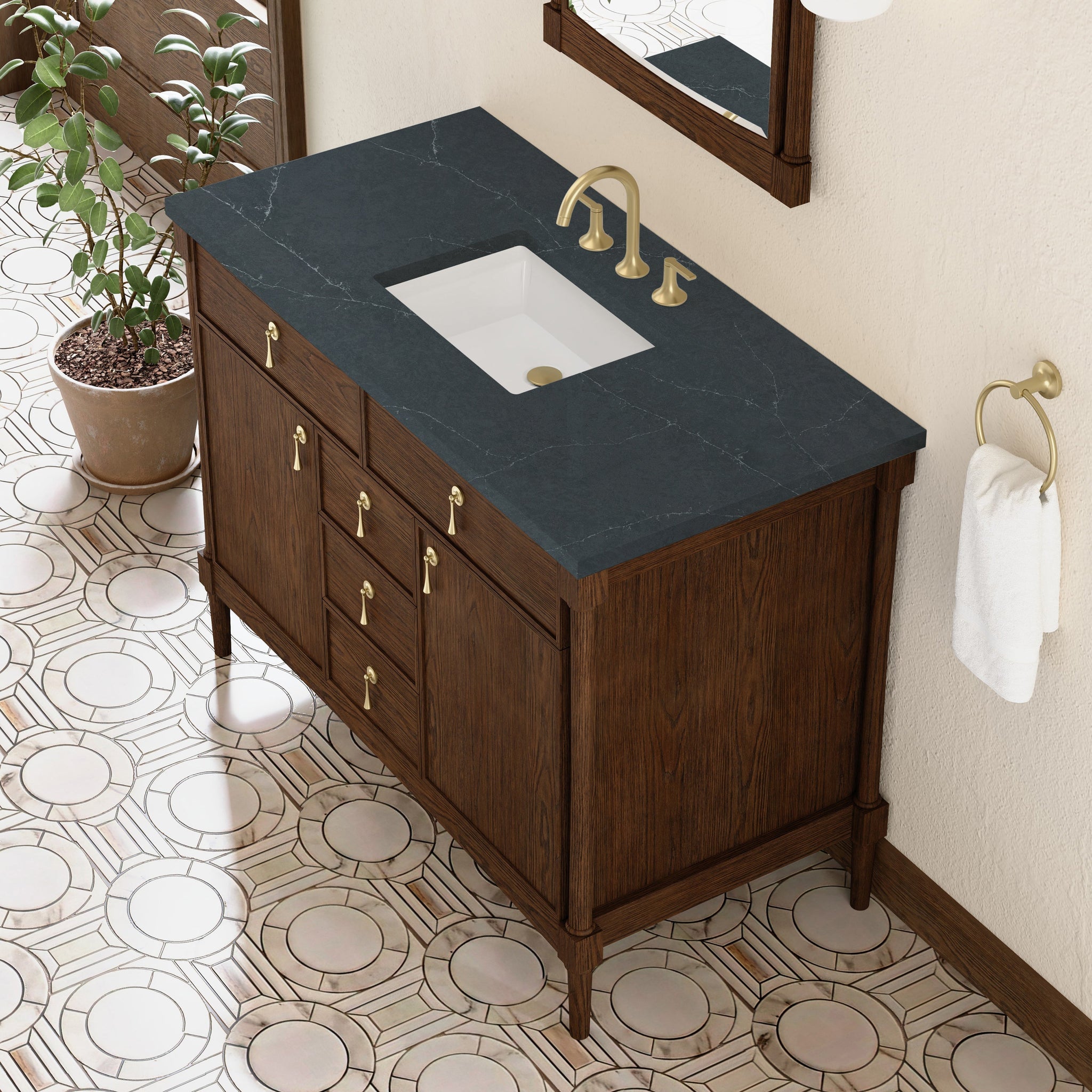 James Martin Kinnsden 48" Single Bathroom Vanity, Sable Oak with Charcoal Soapstone countertop
