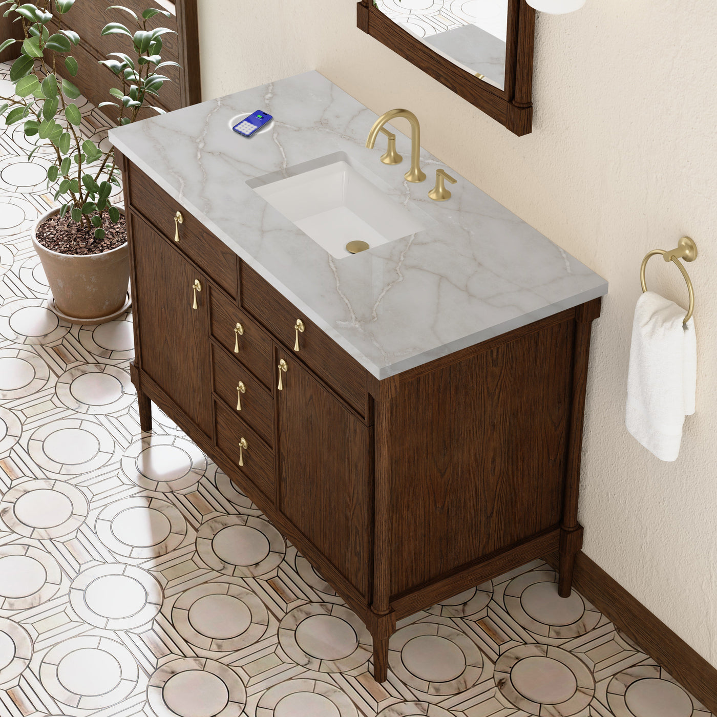 James Martin Kinnsden 48" Single Bathroom Vanity, Sable Oak with Victorian Silver (FreePower) countertop
