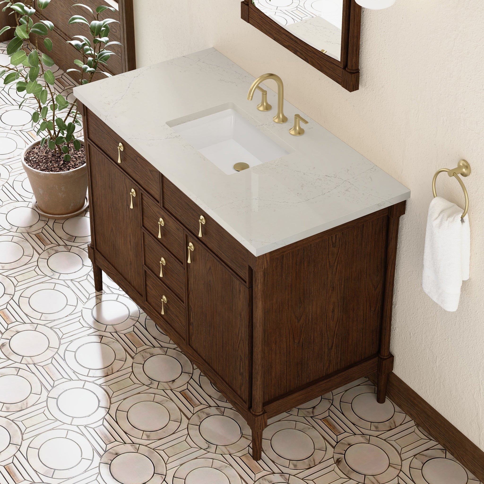 James Martin Kinnsden 48" Single Bathroom Vanity, Sable Oak with Siberian countertop