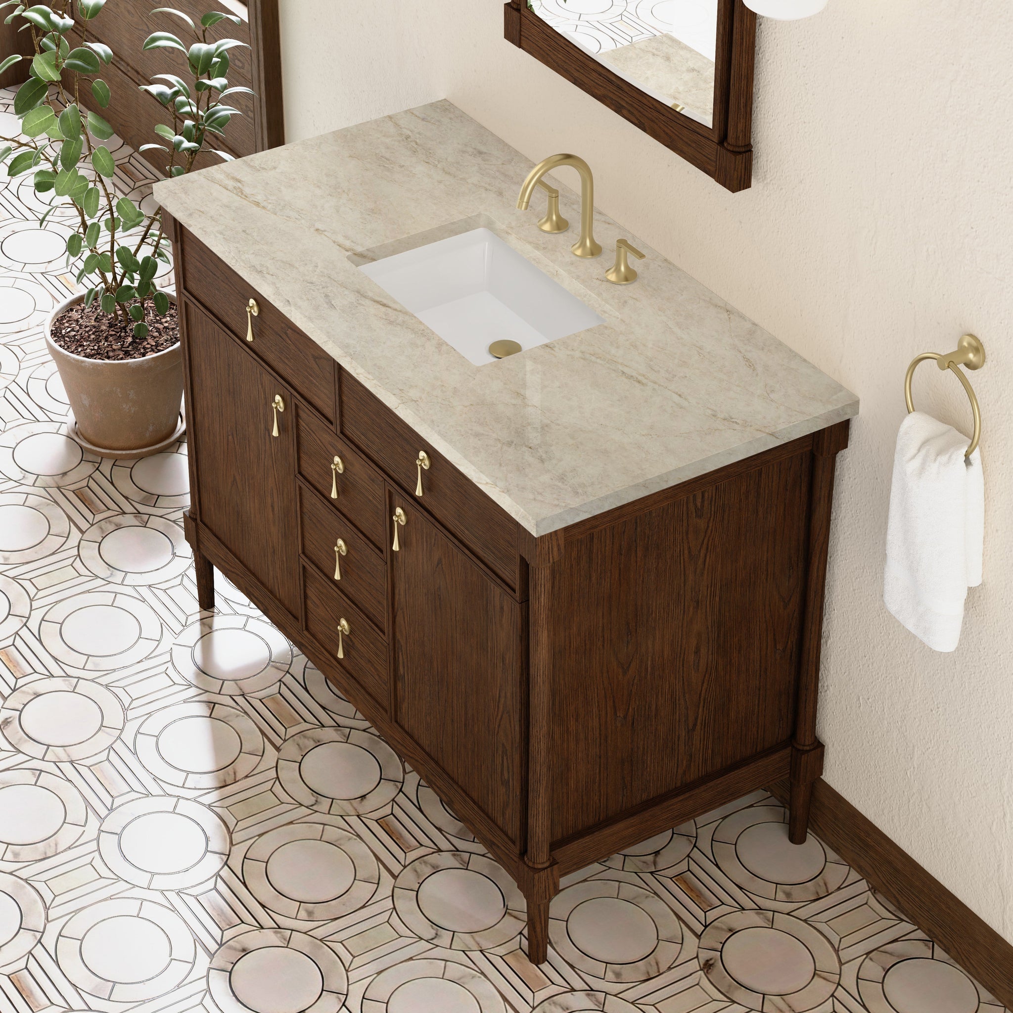 James Martin Kinnsden 48" Single Bathroom Vanity, Sable Oak with Tajnar countertop
