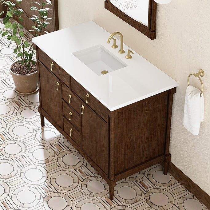 James Martin Kinnsden 48" Single Bathroom Vanity, Sable Oak with White Zeus countertop