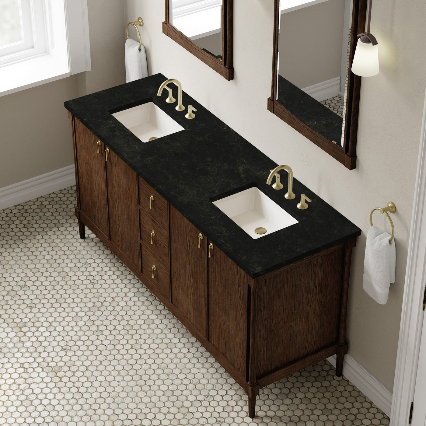 James Martin Kinnsden 72" Double Bathroom Vanity, Sable Oak with Phantome countertop