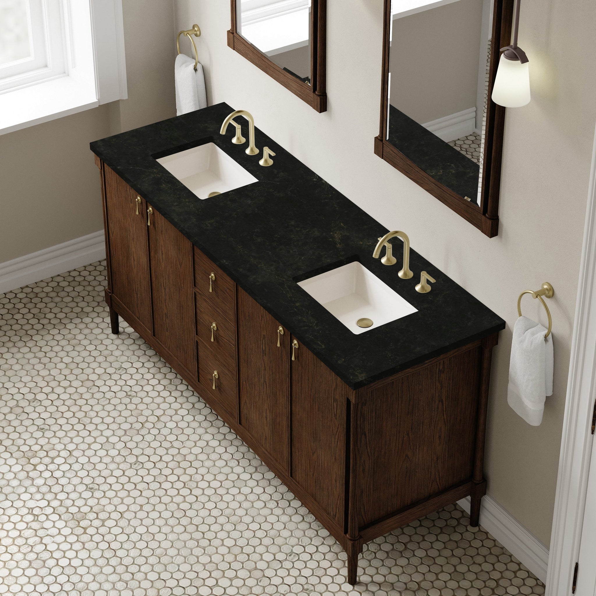 James Martin Kinnsden 72" Double Bathroom Vanity, Sable Oak with Phantome countertop