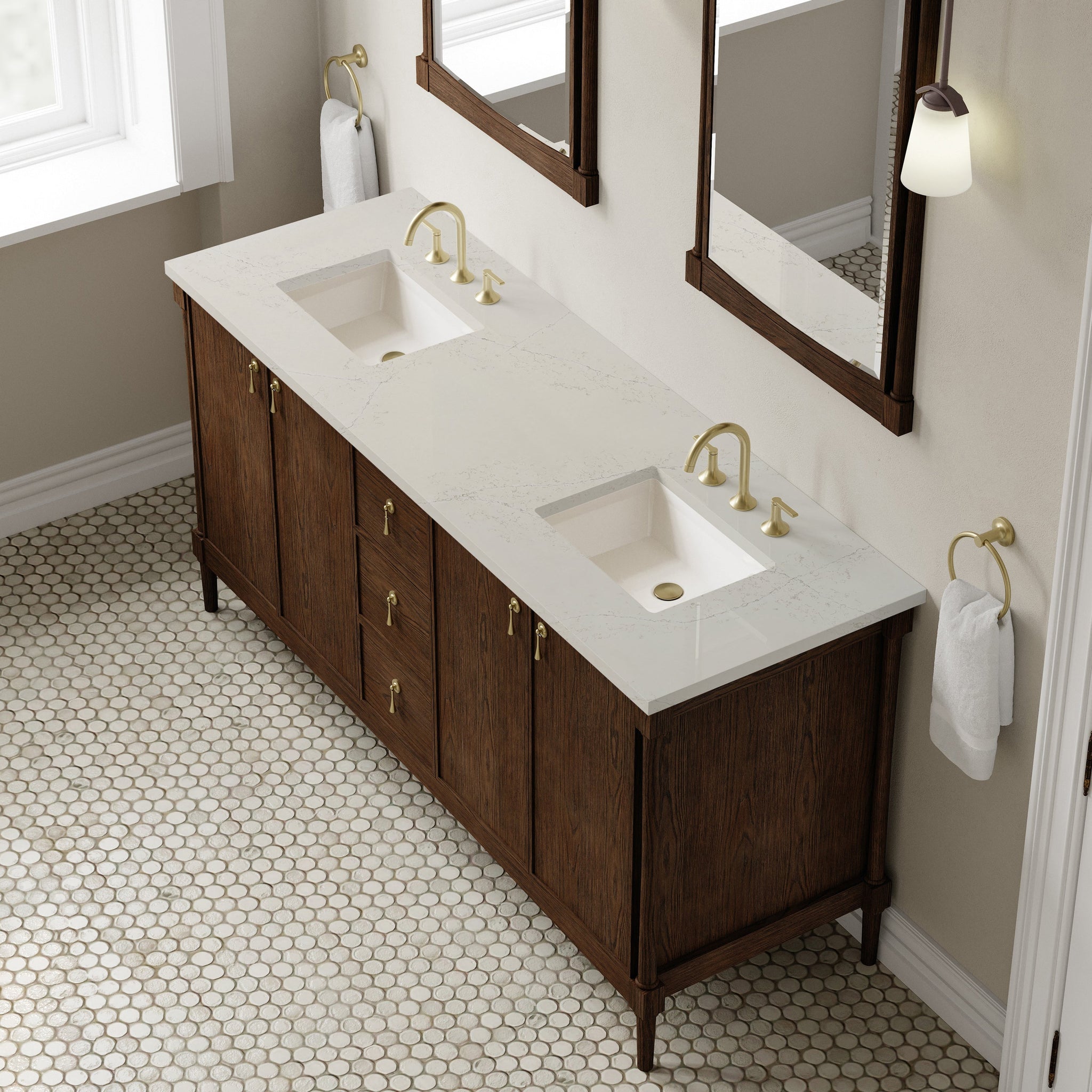 James Martin Kinnsden 72" Double Bathroom Vanity, Sable Oak with Siberian countertop