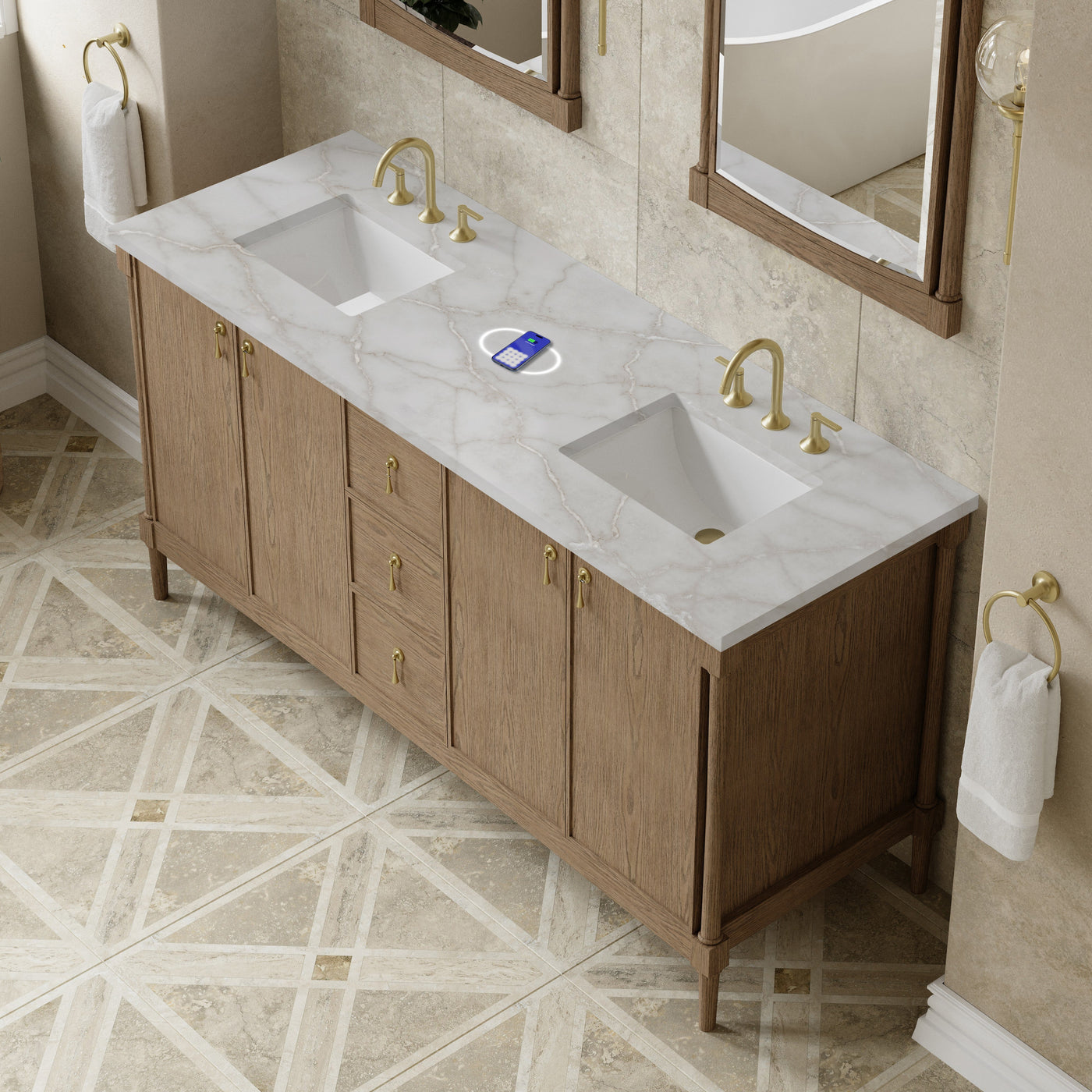 James Martin Kinnsden 72" Double Bathroom Vanity, Weathered Oak with Victorian Silver (FreePower) countertop