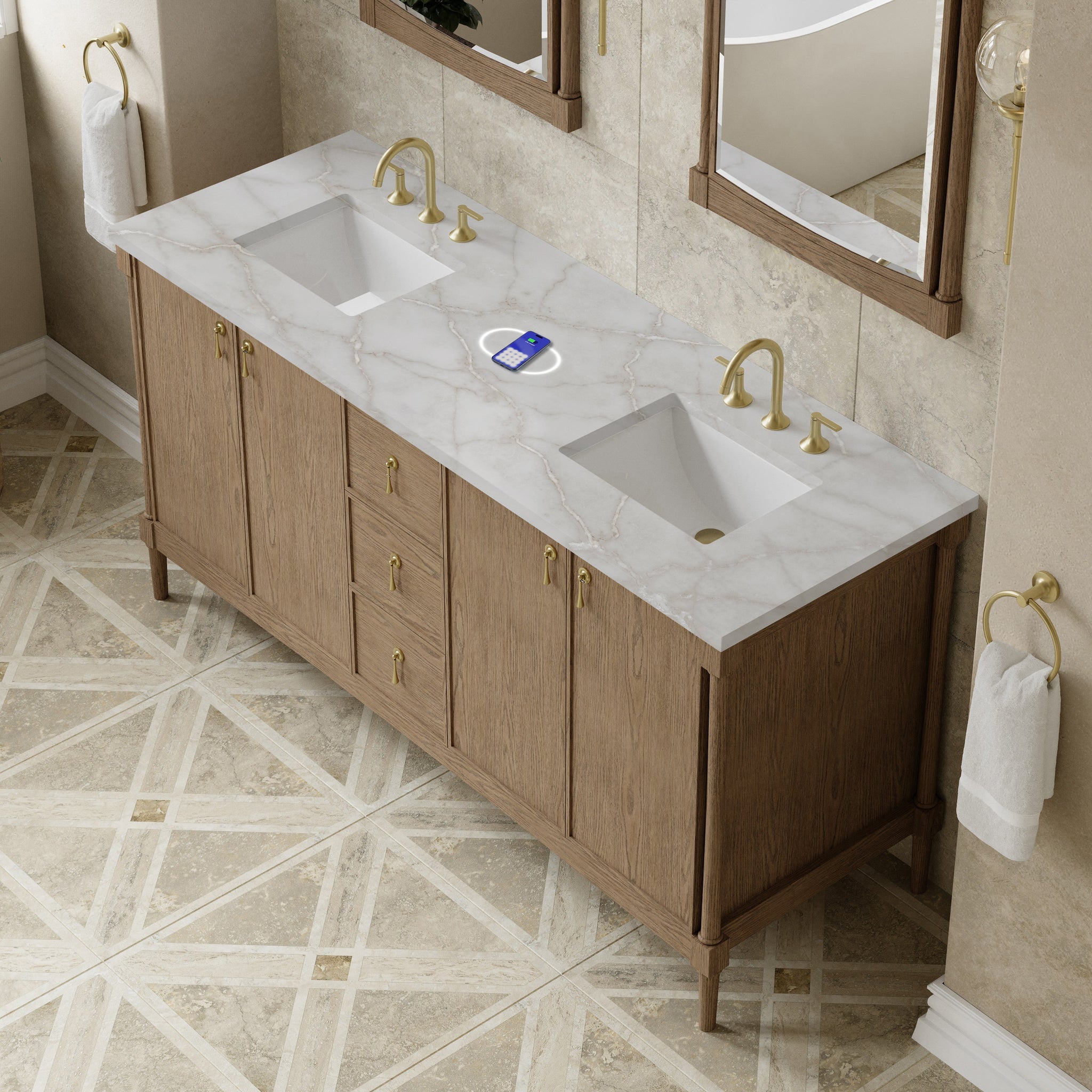 James Martin Kinnsden 72" Double Bathroom Vanity, Weathered Oak with Victorian Silver (FreePower) countertop