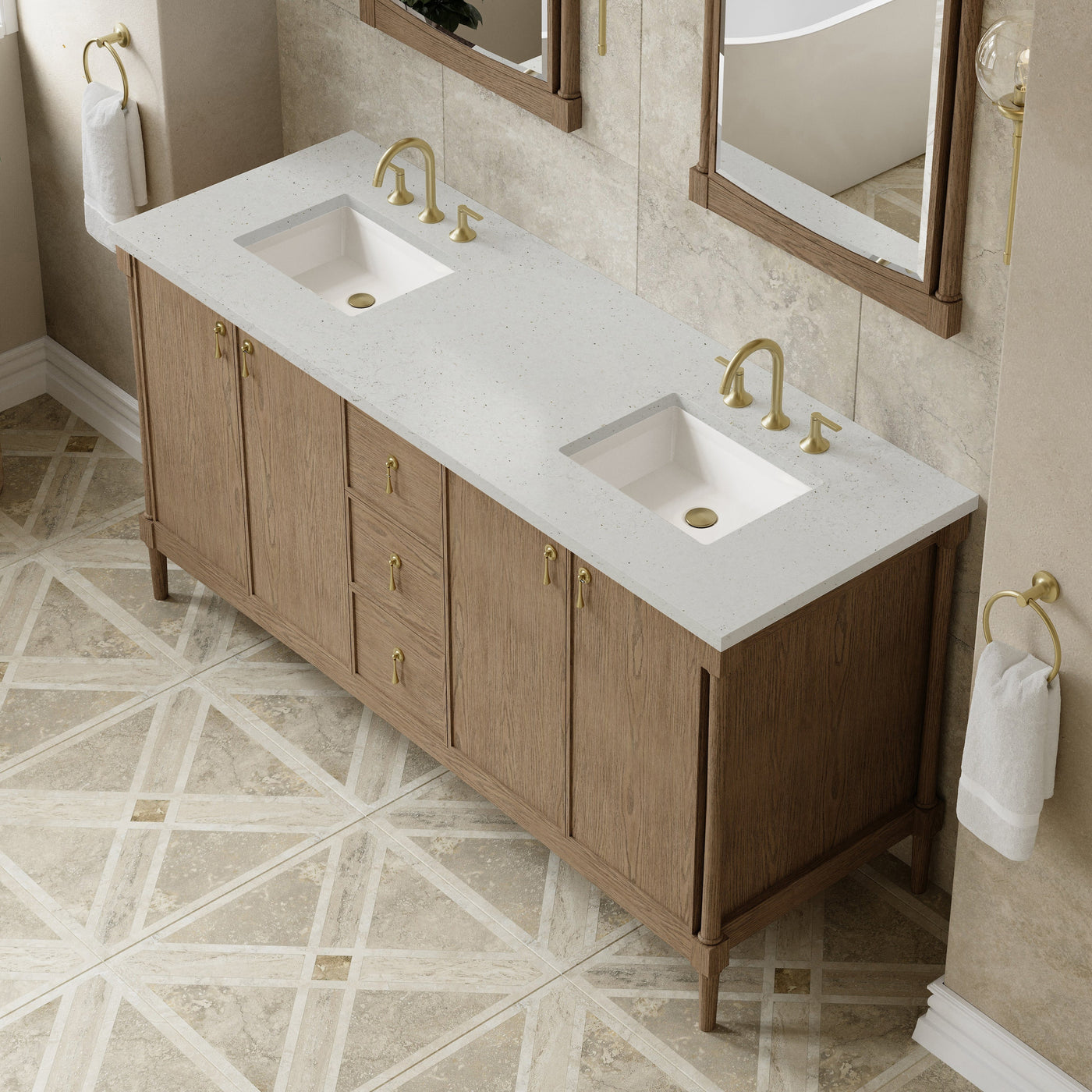 James Martin Kinnsden 72" Double Bathroom Vanity, Weathered Oak with Lime Delight countertop