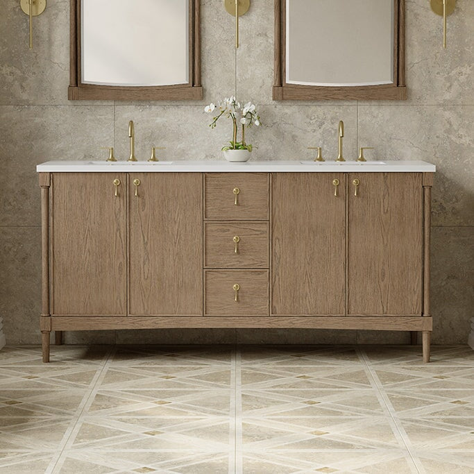 James Martin Kinnsden 72" Double Bathroom Vanity, Weathered Oak, cabinet without a countertop