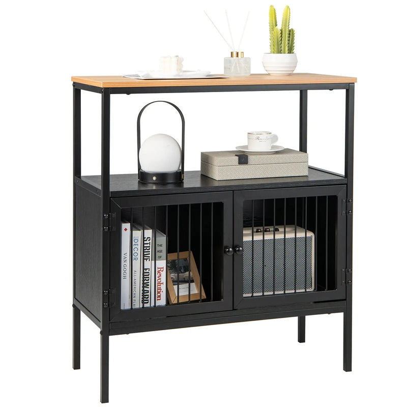Kitchen Buffet Cabinet with 2 Doors and Open Shelf-Black by DirectDeals