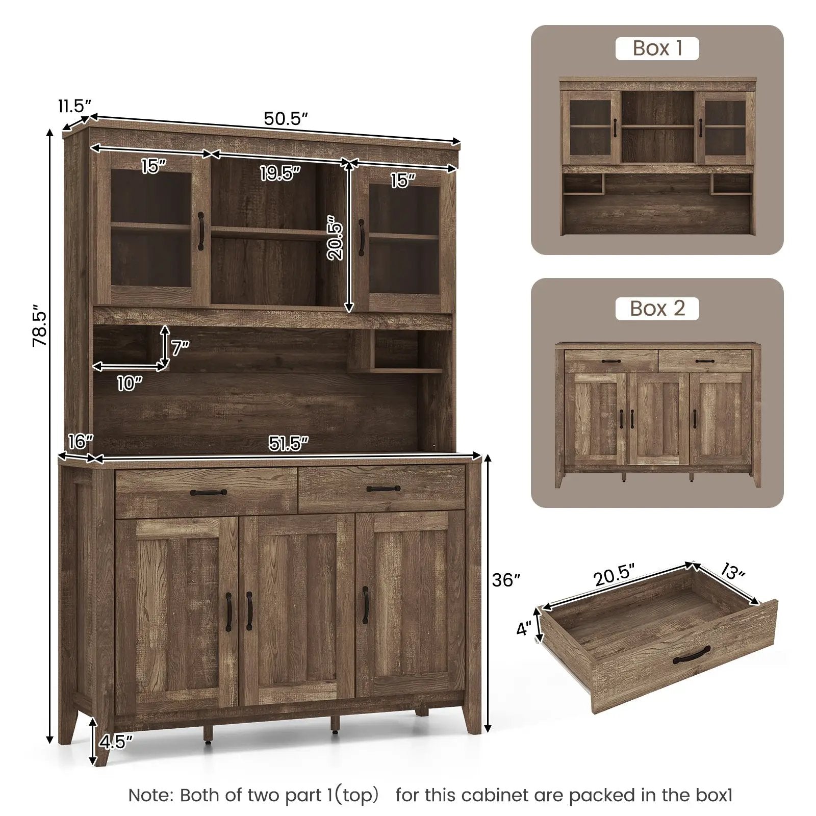 Kitchen Freestanding Hutch Cabinet with Microwave Countertop-Brown by DirectDeals