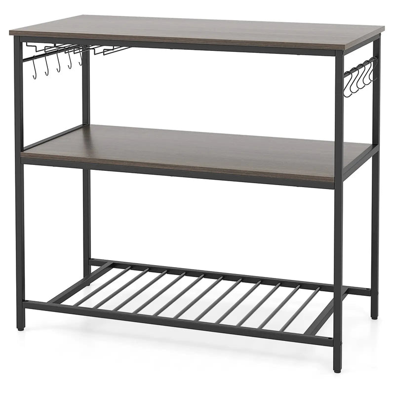 Kitchen Island with 3 Shelves Wine Glass Holders and 10 Hooks-Gray by DirectDeals