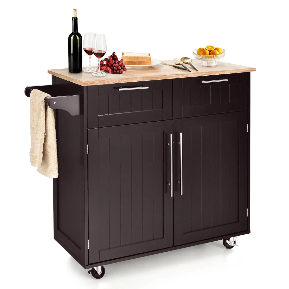 Heavy Duty Rolling Kitchen Cart with Tower Holder and Drawer, photo 9 of 10