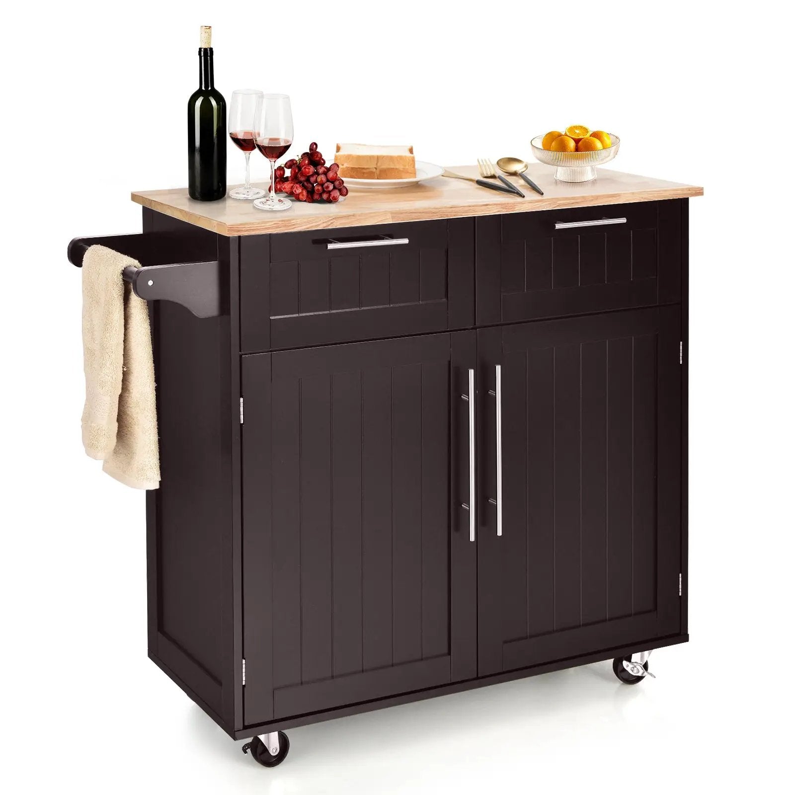 Heavy Duty Rolling Kitchen Cart with Tower Holder and Drawer by DirectDeals