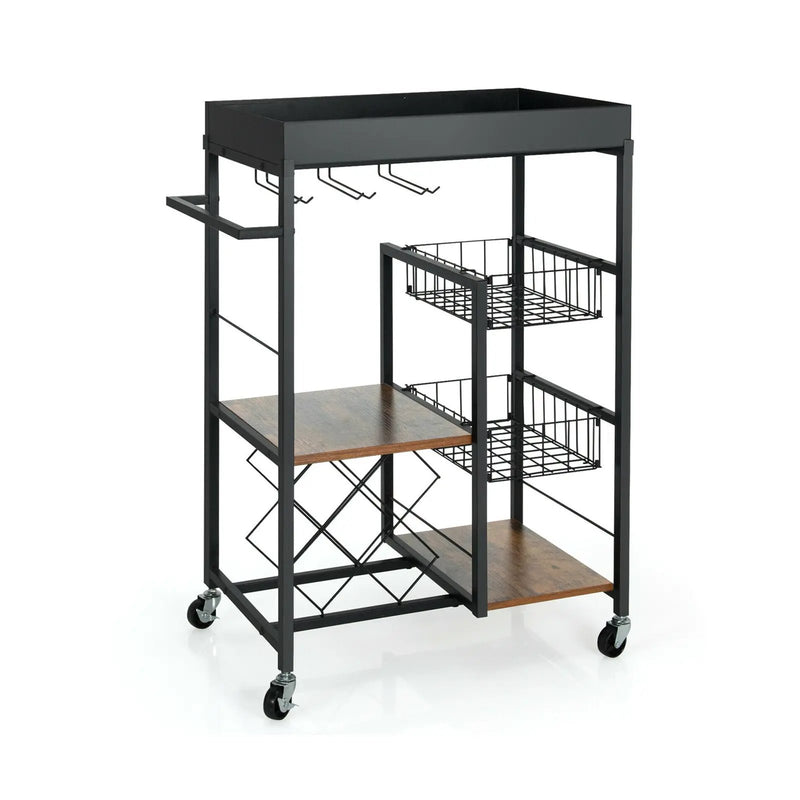 Kitchen Island Cart on Wheels with Removable Top and Wine Rack-Rustic Brown by DirectDeals