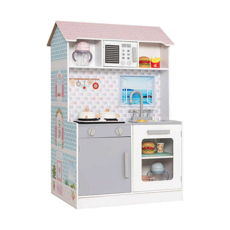 2-In-1 Double Sided Kids Kitchen Playset and Dollhouse with Furniture by DirectDeals