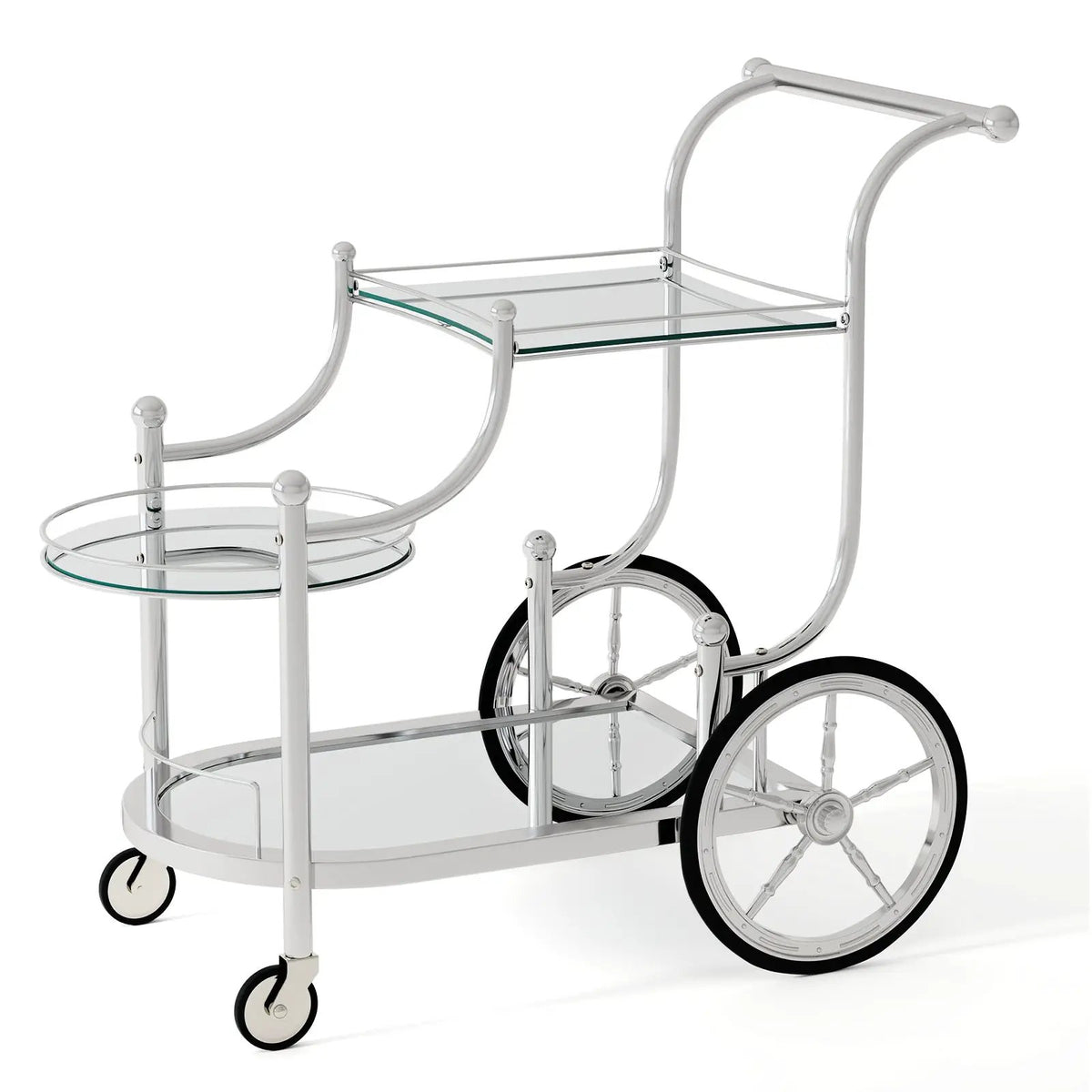 3-Tier Home Bar Serving Cart on Wheels with Mirrored Shelves, photo 3 of 9