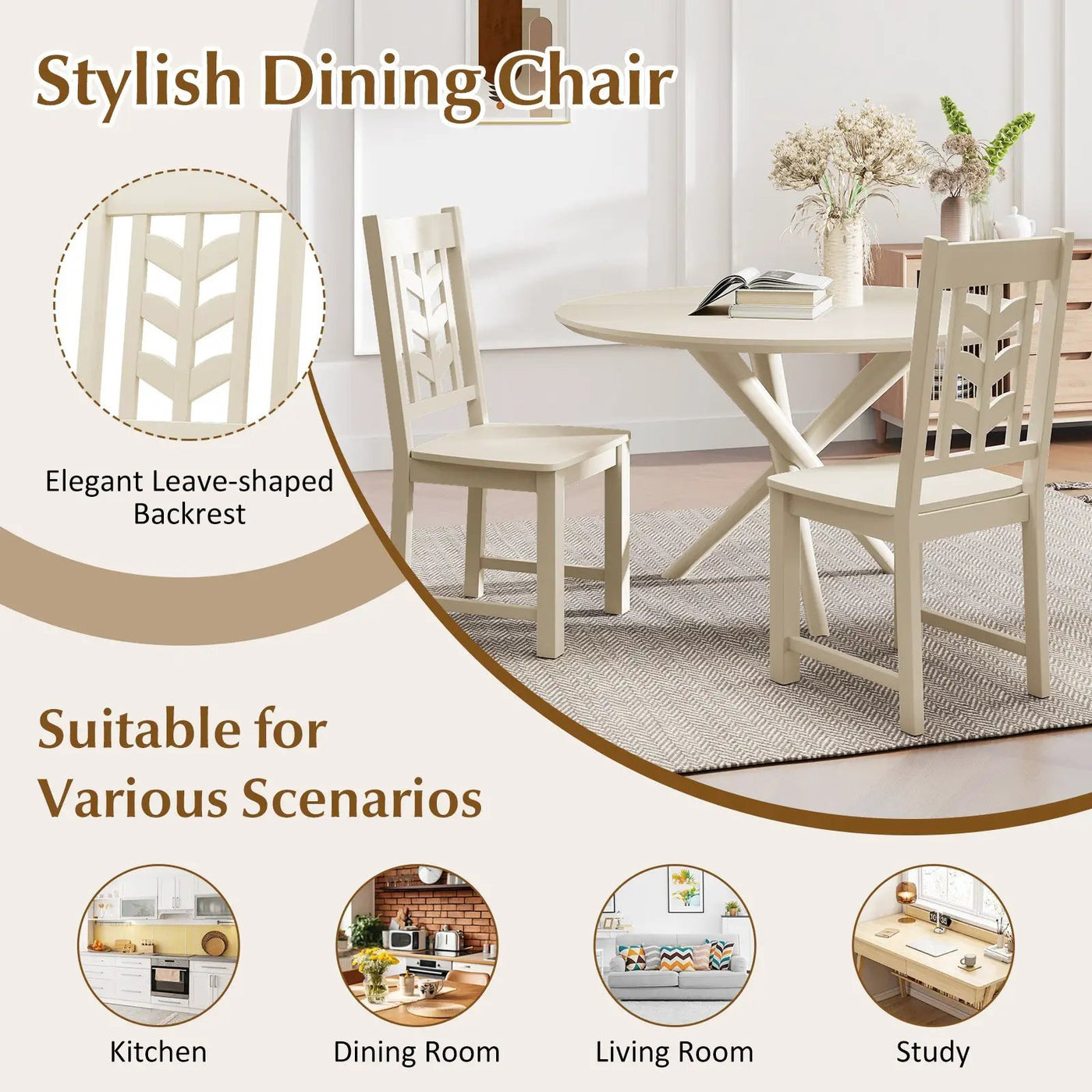 Kitchen Side Dining Chair Set of 2 with Rubber Wood Frame by DirectDeals