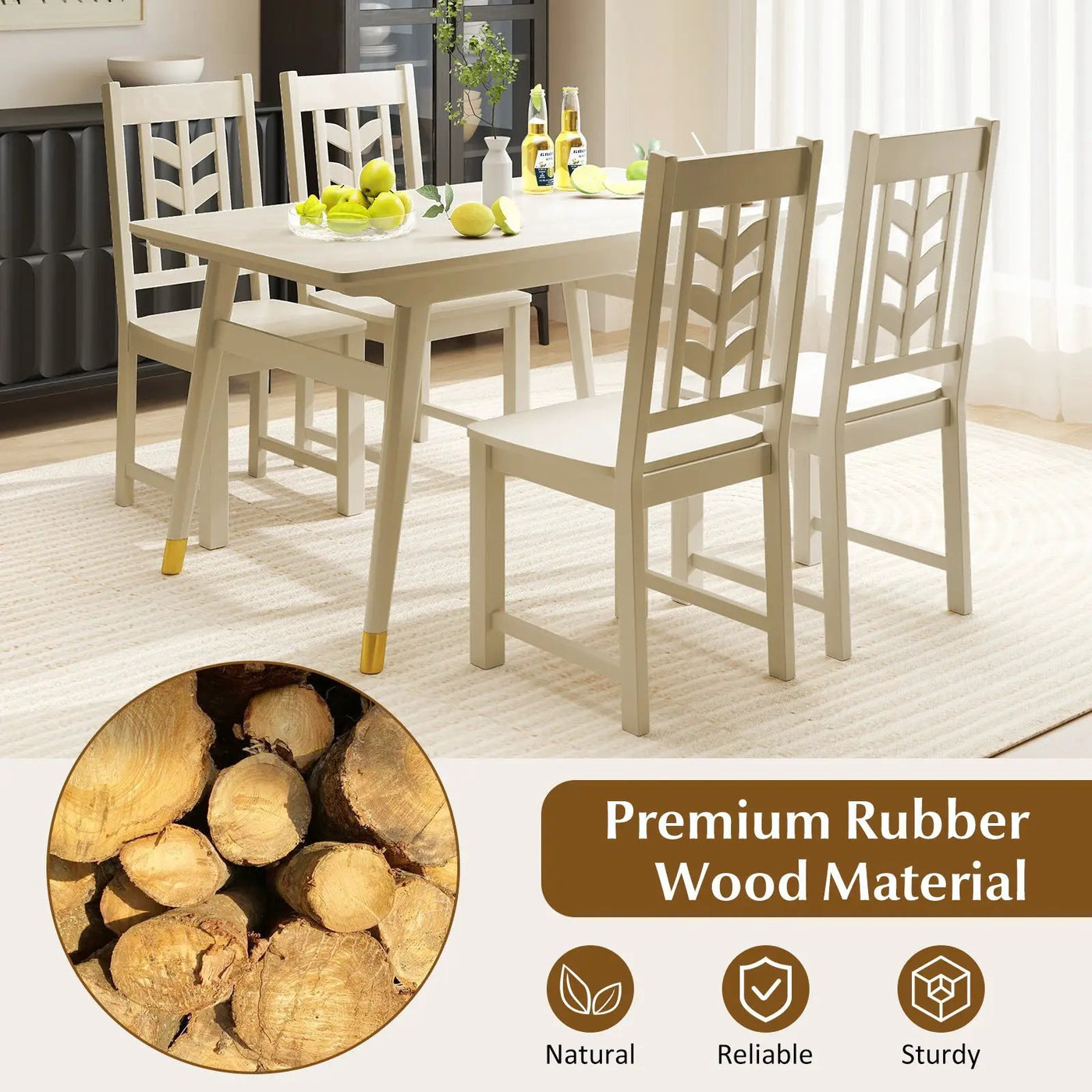Kitchen Side Dining Chair Set of 2 with Rubber Wood Frame by DirectDeals