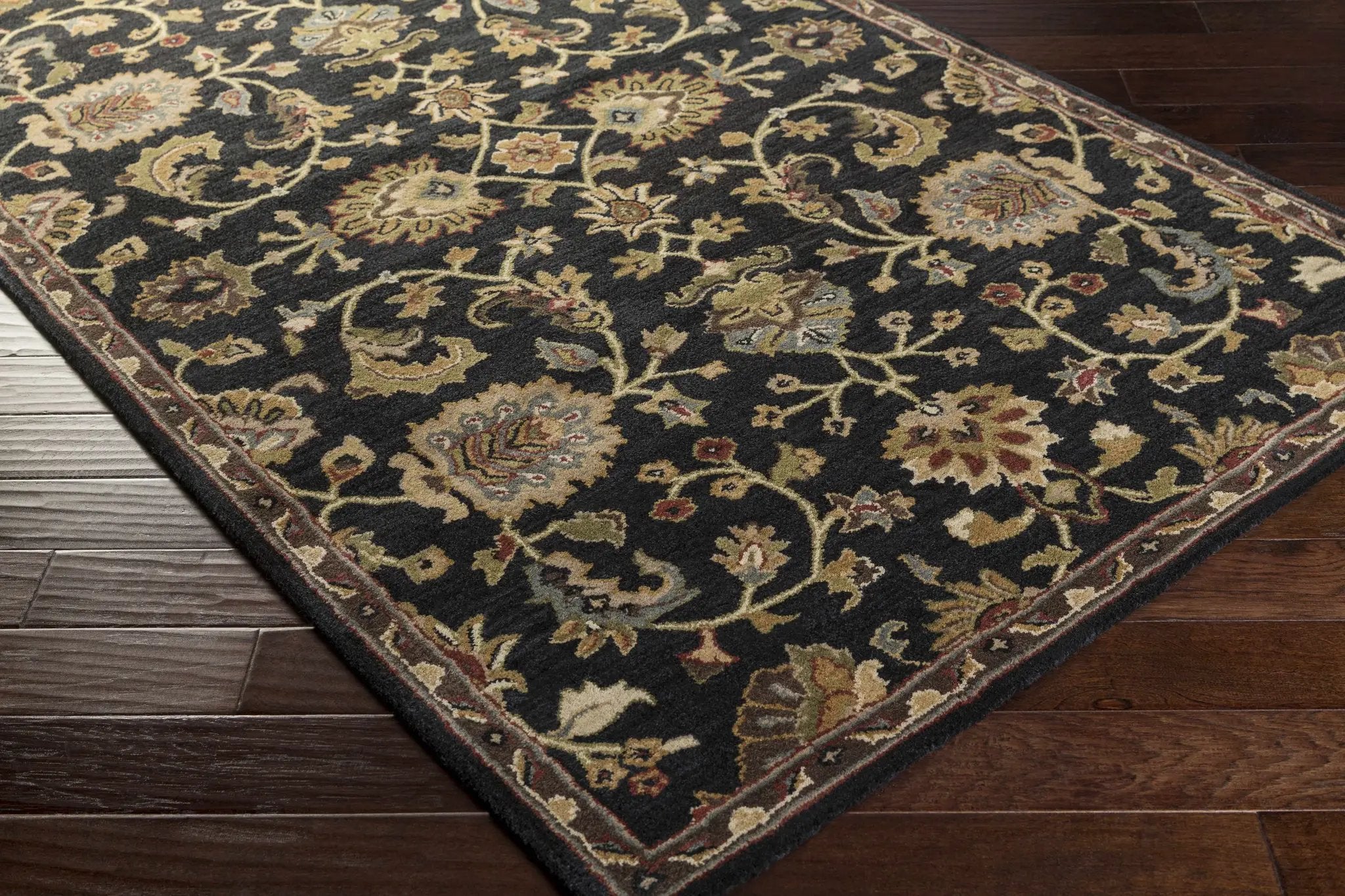 Kittredge Floral Black Wool Rug by Boutique Rugs