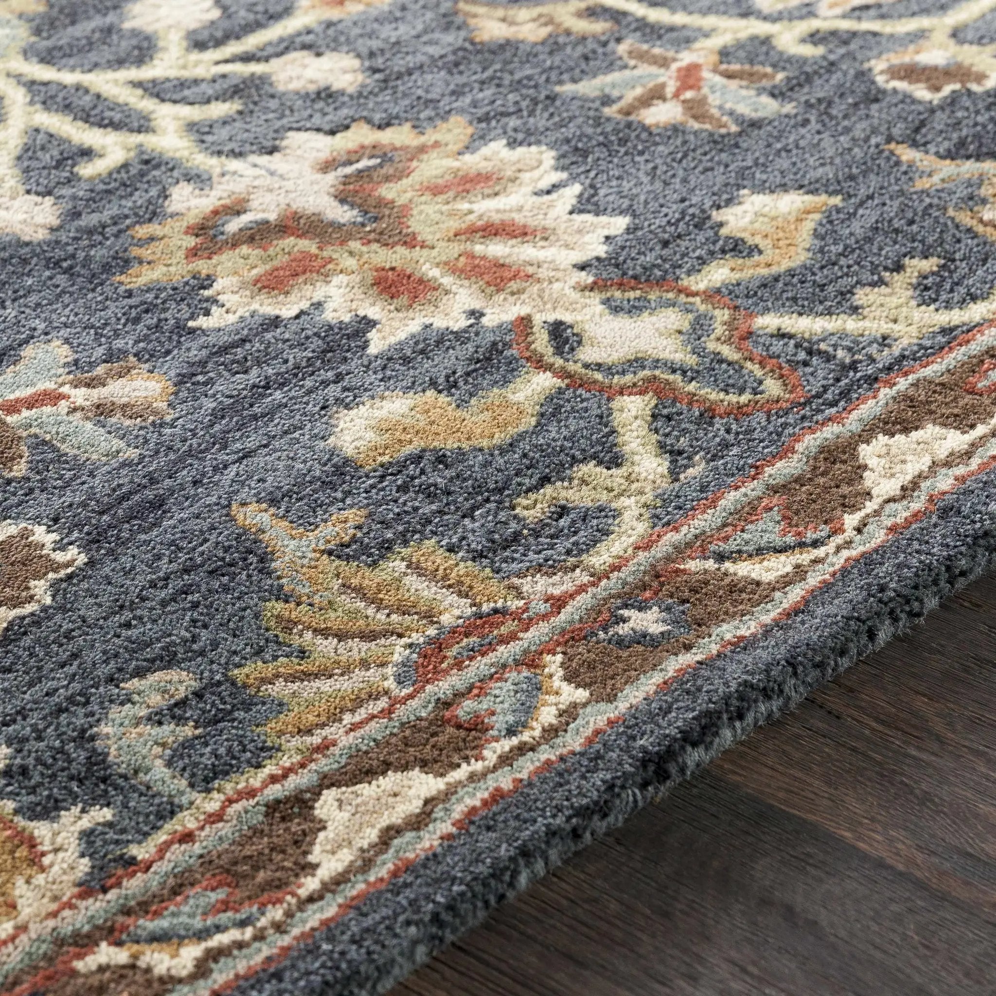 Kittredge Floral Black Wool Rug by Boutique Rugs