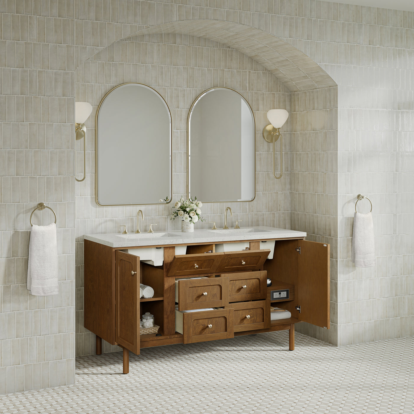 James Martin Laurent 60" Dual Mount Double Bathroom Vanity, Honey Oak, view 39