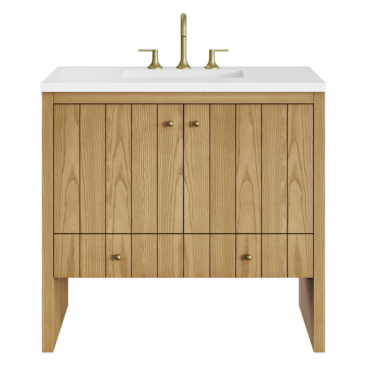 James Martin Hudson 36" Single Bathroom Vanity, Light Natural Oak with White Zeus countertop
