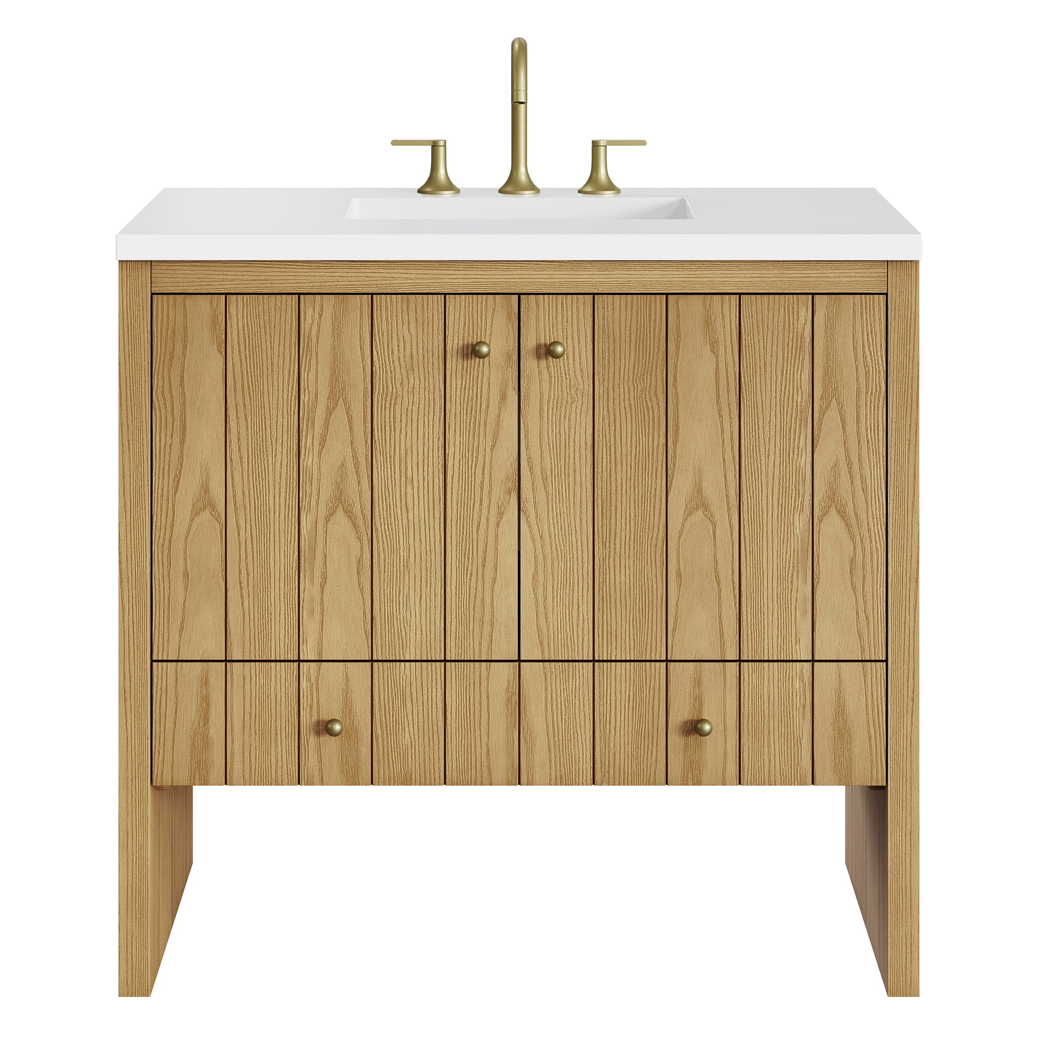 James Martin Hudson 36" Single Bathroom Vanity, Light Natural Oak with White Zeus countertop