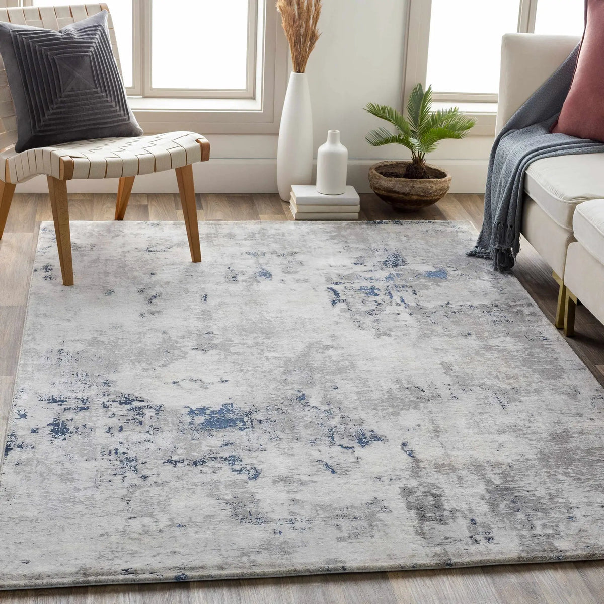 Killara Faux Silk Rug, installed in a room