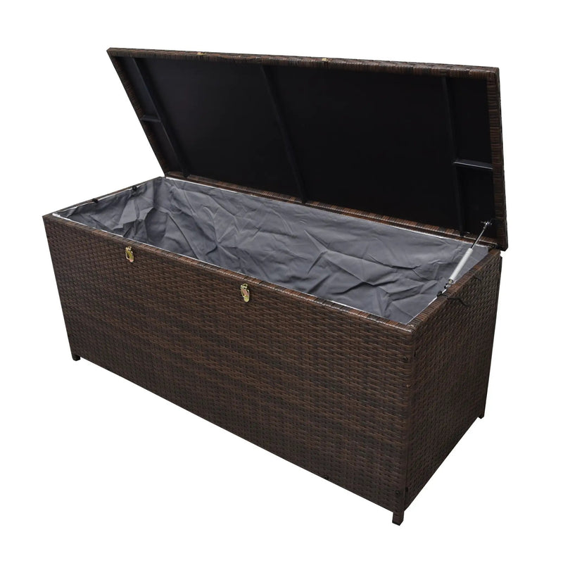 Brown Wicker Patio Deck Box with 113 Gallon Storage and Metal Frame by Sharicks