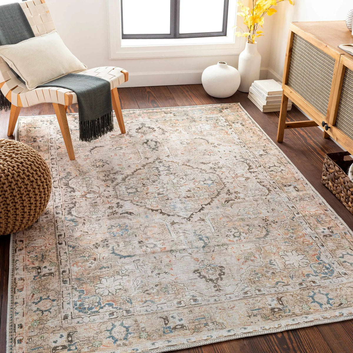 Brown Standon Vintage Washable Area Rug, installed in a room 3