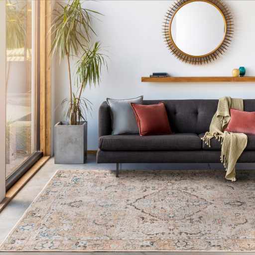 Brown Standon Vintage Washable Area Rug, installed in a room