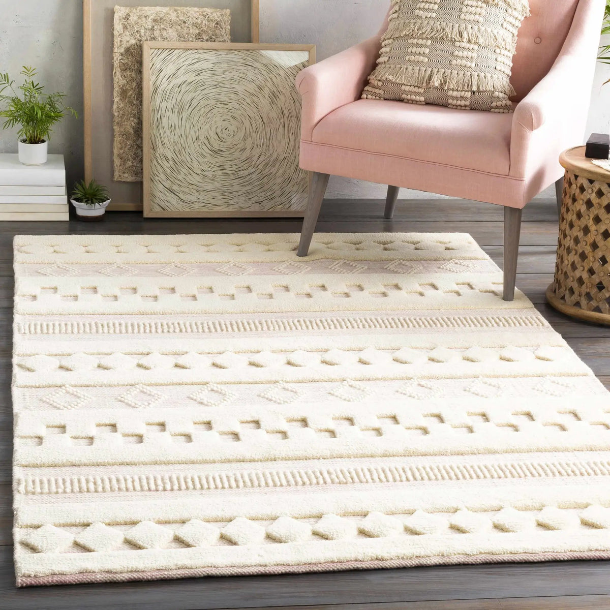Knapp Pink Wool Rug - Clearance, installed in a room