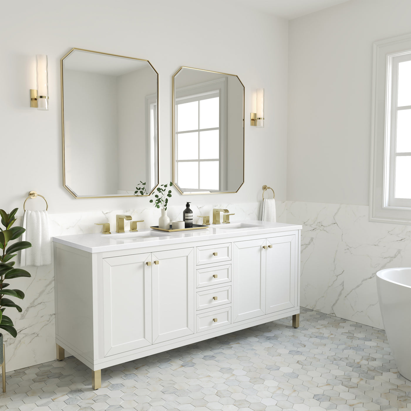 James Martin Chicago 72" Double Bathroom Vanity, Glossy White, view 35