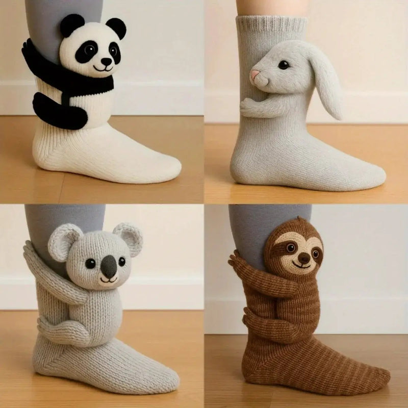 Knitted Plush Socks - Animal Pattern Unisex Cotton Socks by House Of Avana