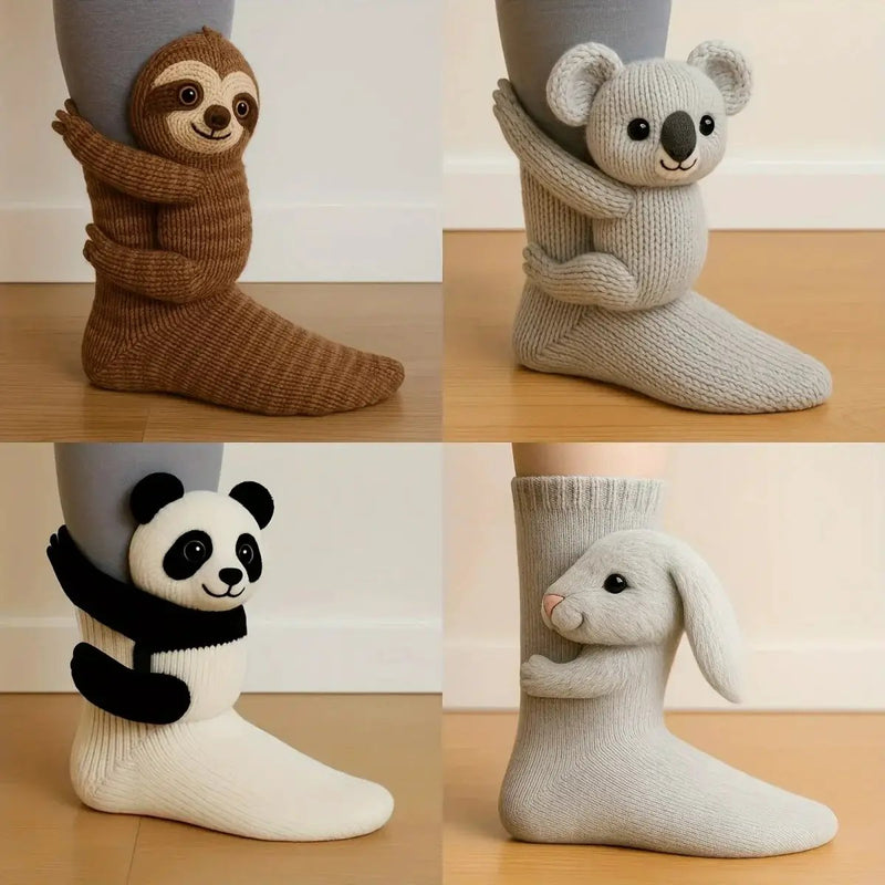Knitted Plush Socks - Animal Pattern Unisex Cotton Socks by House Of Avana
