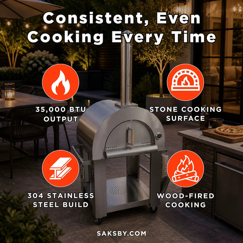 KoKoMo Grills Premium 32-Inch Stainless Steel Wood Fired Pizza Oven [KO-PIZZAOVEN] (SAK92618) by SAKSBY WHOLESALE