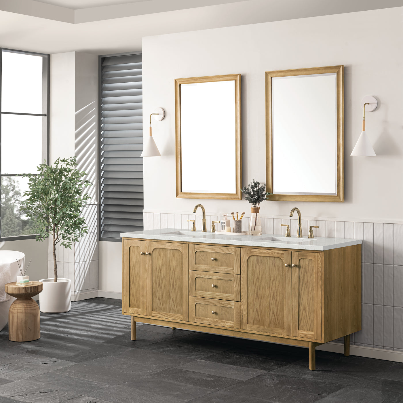 James Martin Laurent 72" Dual Mount Double Bathroom Vanity, Light Natural Oak, view 35