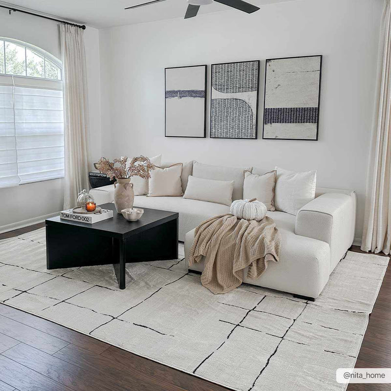 Koume Beige Maze Area Rug by Boutique Rugs