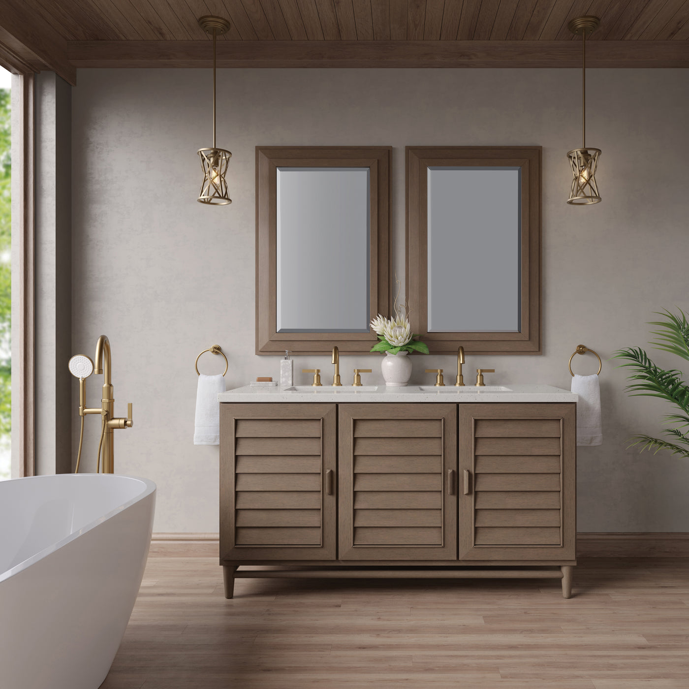 James Martin Portland 60" Double Bathroom Vanity, Whitewashed Walnut, view 29