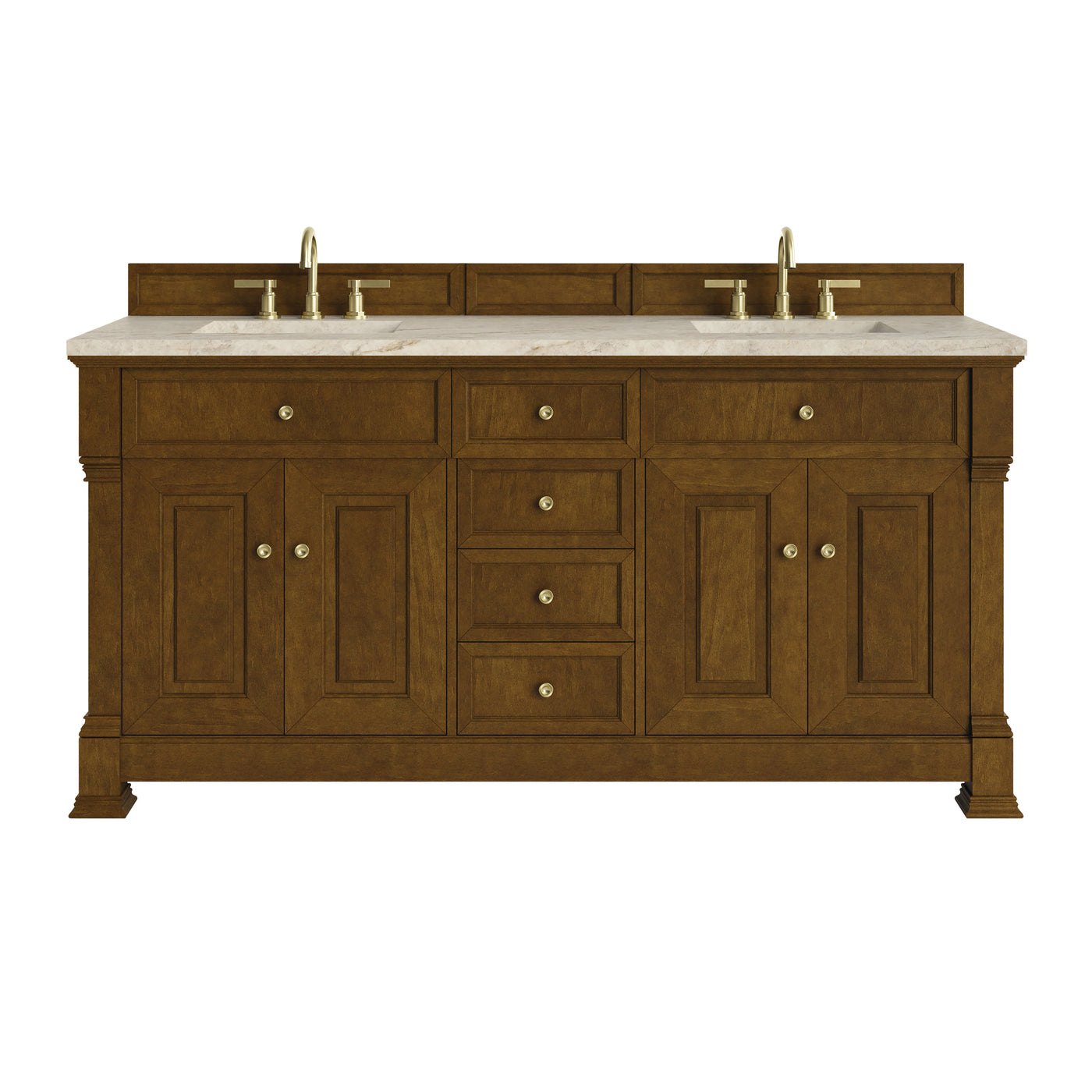 James Martin Brookfield 72" Double Bathroom Vanity, Honey Oak with Tajnar countertop